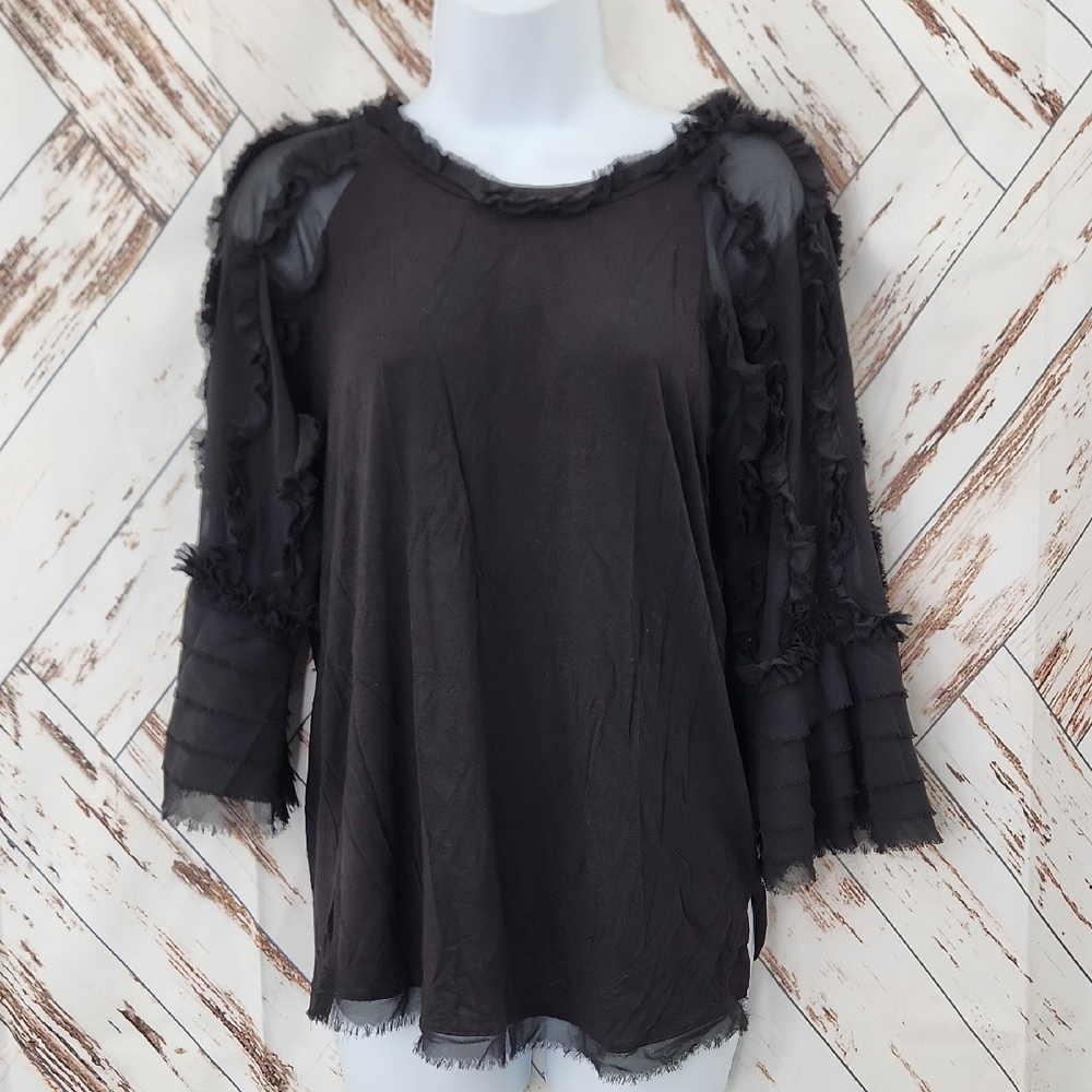 Kobi Halperin Black Ruffle Bell Sleeve Blouse